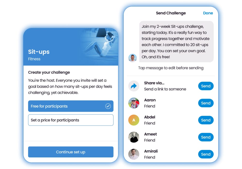 sit up challenge group accountability app